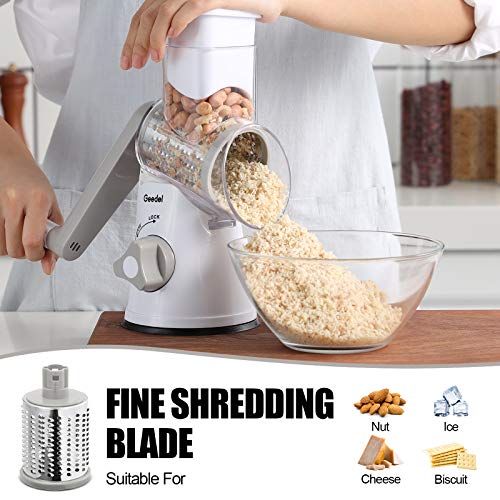 Geedel Rotary Cheese Grater & Mandoline Vegetable Slicer - 3 Blades