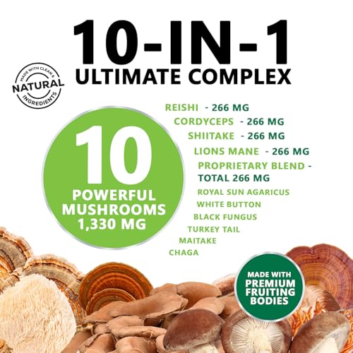 3X Strength Mushroom Complex - Lions Mane, Turkey Tail, Reishi, Cordyceps, Chaga & Maitake - 120 Capsules