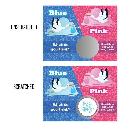 25 Pack Gender Reveal Scratch Off Cards - "It's a Boy/Girl Stork" Lottery Tickets
