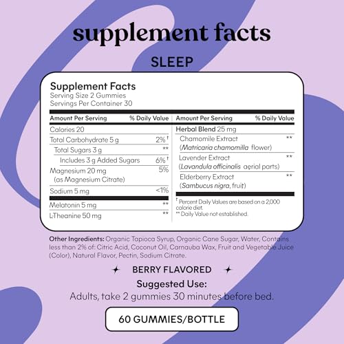 Limi Sleep Gummies - Drug Free with Melatonin, Elderberry, Magnesium, Theanine, Chamomile, Lavender - 60 Count