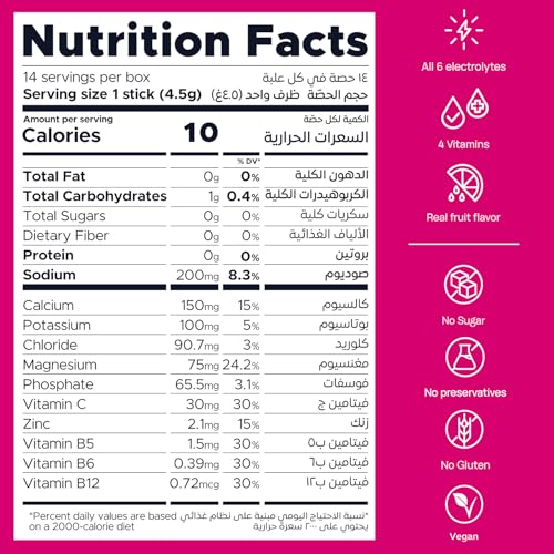 Oneshot Hydration Electrolyte Powder Drink Mix - Sugar Free, Pomegranate Flavor, 14 Sachets