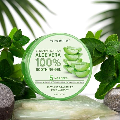 VENAMINE Korean Aloe Vera Soothing & Moisture Gel 100% – Organic Pure Gel for Face & Body 300ml