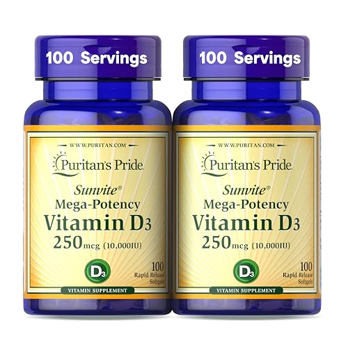 Puritan's Pride Vitamin D3 10,000 IU - Twin Pack 200 Capsules - Bone & Immune Support
