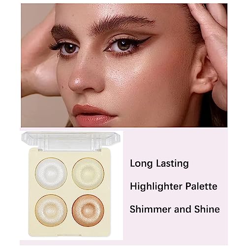 4 Colors Highlighter Palette - Glitter Brighten Highlighter for All Skin Tones