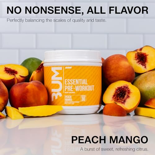 Raw Essential Pre-Workout Powder - Peach Mango, 30 Servings | Natural Energy & Performance Boost