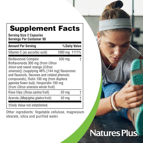 Nature's Plus Super C Complex 180 Vegetarian Capsules - High Potency Vitamin C Immune Support
