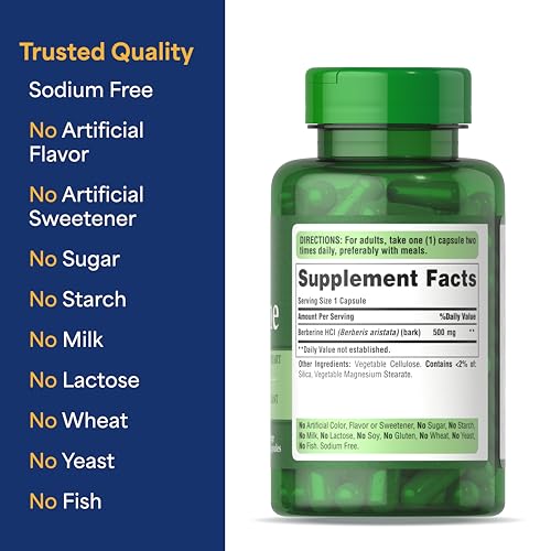 Puritan's Pride Berberine 500mg Capsules - 60 Count for Metabolic Support