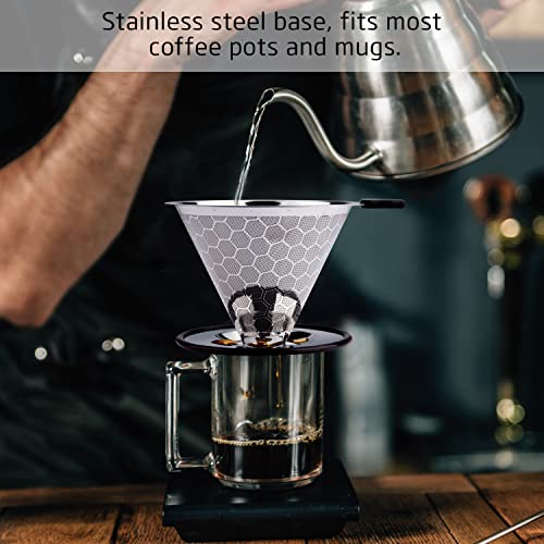 Pour Over Coffee Filter Dripper - Reusable Stainless Steel Metal Cone