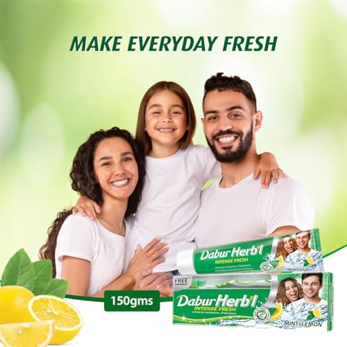 Dabur Herbal Intense Fresh Gel Toothpaste with Mint & Lemon (150g + Toothbrush)