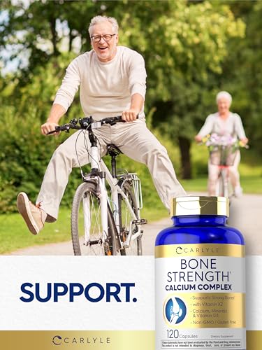 Carlyle Bone Strength Calcium Complex - with Vitamin D3, Magnesium, K2, Zinc & Boron - 120 Capsules | Non-GMO, Gluten Free