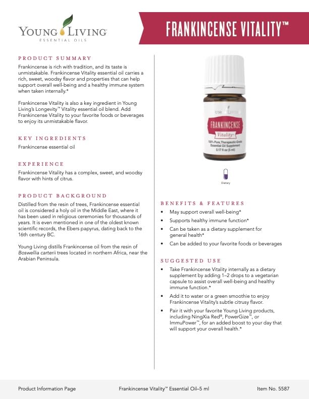 Young Living Frankincense Vitality Essential Oil for Aromatherapy, 5ml