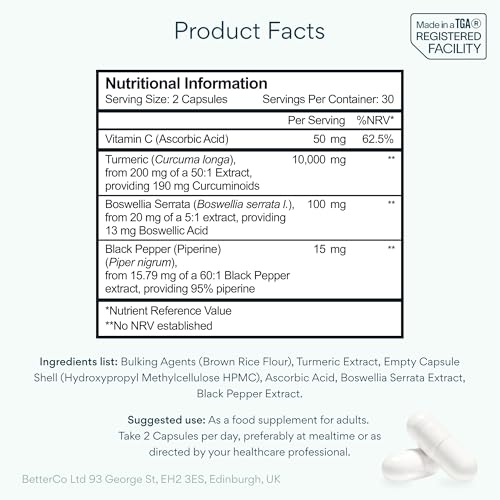 BetterVits Turmeric Complex - 10,000mg Extract with Black Pepper & Boswellia Serrata - Joint Health & Anti-Inflammatory Support