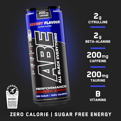 Applied Nutrition ABE Pre Workout Cans - All Black Everything Energy Drink, Sugar-Free Carbonated Beverage