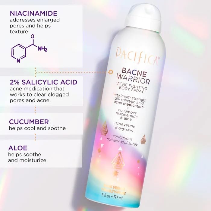 Bacne Warrior Acne Cleanser Body Spray for Teens & Adults - Salicylic Acid & Niacinamide