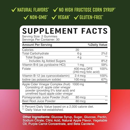 Metabolism Gummies with Apple Cider Vinegar | Energy, Digestion & Lean Body Mass Support | Apple Cider Vinegar Gummies with The Mother, B12 & Folate | Metabolism Support for Women & Men | 60 Ct.