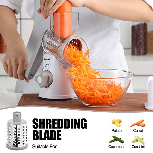 Geedel Rotary Cheese Grater & Mandoline Vegetable Slicer - 3 Blades