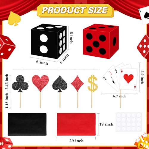 2 Set Casino Theme Party Decorations - 6x6x6 Inch Paper Poker Boxes with Centerpiece Sticks