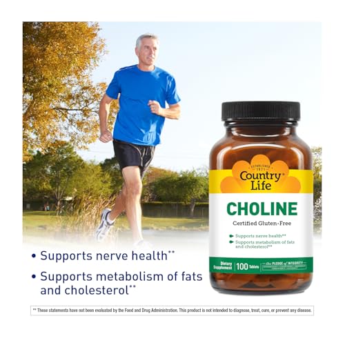 Country Life Choline 100 Tablets - Brain & Liver Support Supplement