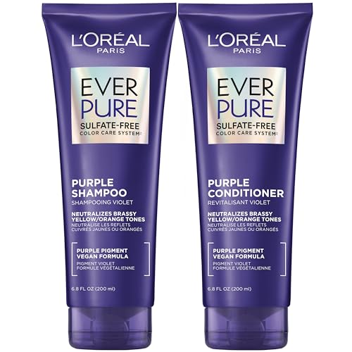 L'Oreal Paris EverPure Brass Toning Purple Shampoo & Conditioner - Sulfate-Free for Blonde & Highlighted Hair