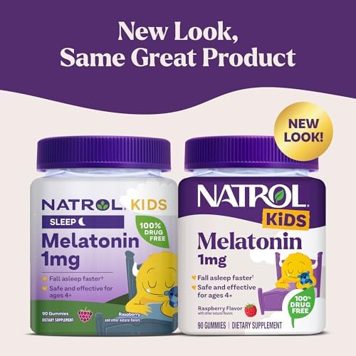Natrol, Kids, Melatonin Gummies, Ages 4+, Raspberry, 1 mg, 90 Gummies