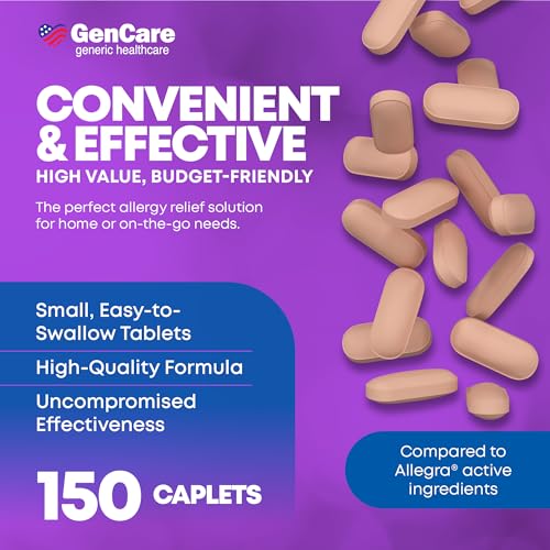 GenCare Allergy Relief Pills Fexofenadine HCl 180mg 150 Tablets - Non-Drowsy Antihistamine