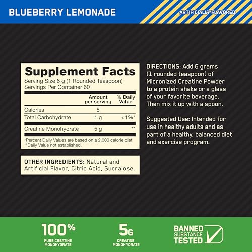 Optimum Nutrition Micronized Creatine Monohydrate - Blueberry Lemonade - 360g