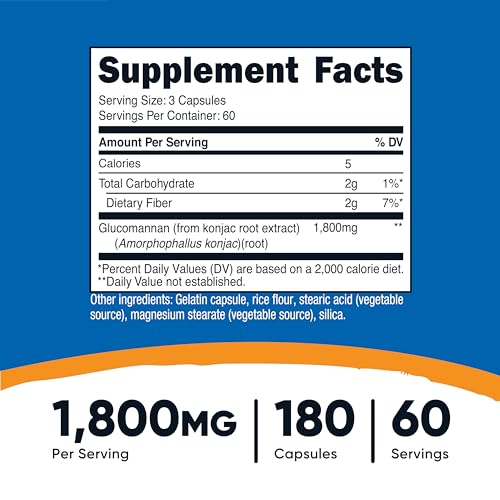 Glugga Glucomannan 1800mg Natural Fiber Supplement, Non-GMO, Gluten-Free