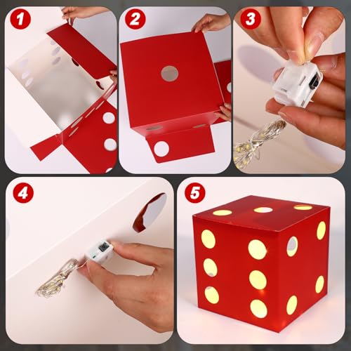 BTFO 6pcs Large Light-Up Dice Box Set - Casino Theme Party Decor for Game Nights