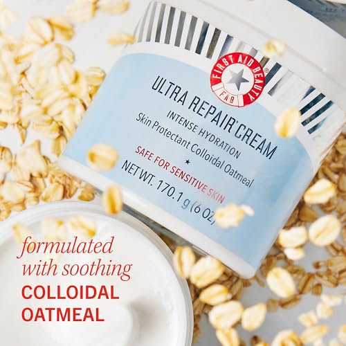 First Aid Beauty Ultra Repair Cream Intense Hydration Moisturizer for Face & Body – 6 oz + Bonus Travel Size