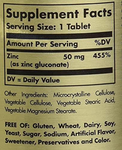 Solgar Zinc 50 Mg, 100 Tablets - Zinc for Healthy Skin, Immune System and Antioxidant Support- 100 Servings, 100 Count