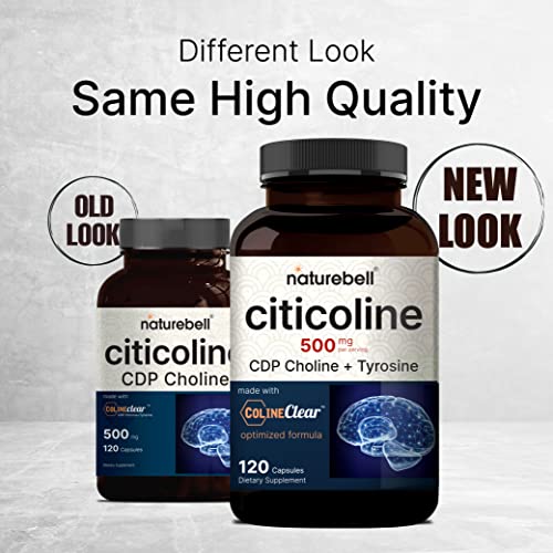 NatureBell Citicoline CDP Choline 500mg + Tyrosine 50mg - Brain Support Supplement - 120 Capsules - Non-GMO
