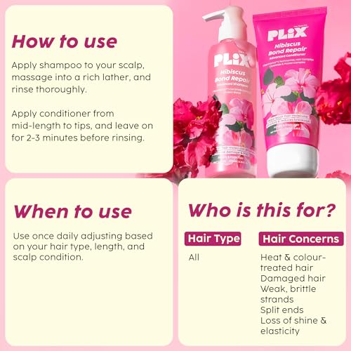 PLIX Hibiscus Bond Repair Shampoo (200ml) & Conditioner (175ml) Set | FiberHance™ Complex