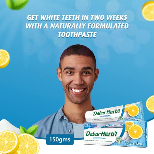 Dabur Herbal Whitening Toothpaste with Salt & Lemon (150g + Toothbrush)