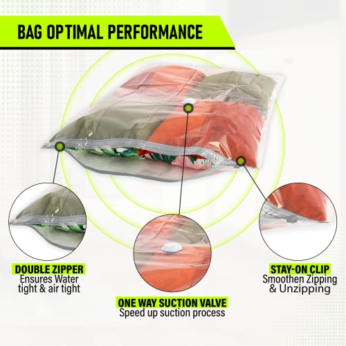 Vacuum Storage Bags with Travel Hand Pump - Space Saver Compression for Home & Travel (12-Pack)