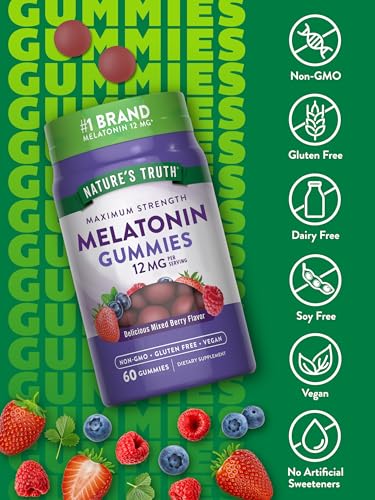 Nature's Truth Melatonin Gummies - 12mg - Mixed Berry Flavor - Vegan & Non-GMO - 60 Count