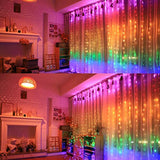 Fawoonu 10 X 9FT 280LEDs Rainbow Curtain String Lights - 8 Modes Remote Control Copper Wire Waterfall Fairy Lights for Wedding, Party, and Home Decor