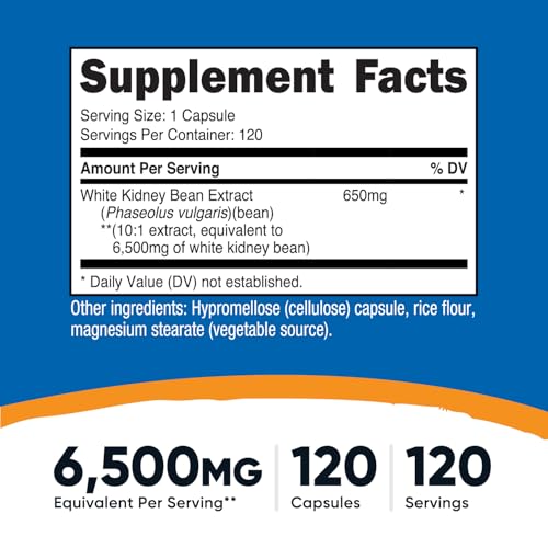Nutricost White Kidney Beans Capsules 6,500mg - Vegetarian, Gluten Free, GMO Free, Healthy Digestion, Healthy Protein, Fiber Support, Aisle 3 Vitamin Supplement
