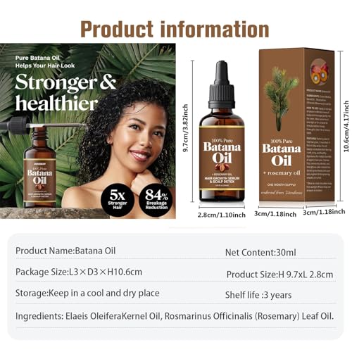 Batana Oil with Rosemary, 100% Organic Batana Oil from Honduras, Nourishes Hair & Skin, Suitable for All Hair Types, 30ml/1 Fl Oz(2 Pcs)