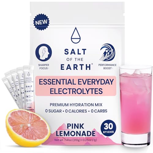 Salt of the Earth Premium Zero-Sugar Electrolyte - Pink Himalayan Salt Hydration Powder Packets | Keto & Paleo Friendly | 30 Sticks, Pink Lemonade