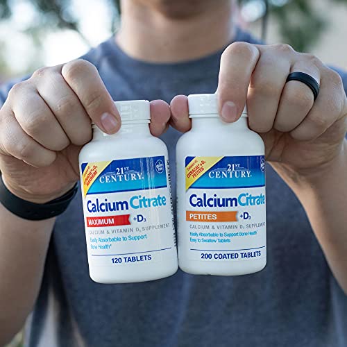 21st Century Calcium Citrate Petites + D3 - Bone Strength & Absorption - 200 Tablets