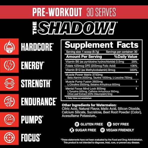JNX SPORTS The Shadow! Hardcore Pre-Workout (Watermelon, 30 Servings)
