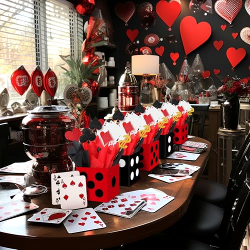 2 Set Casino Theme Party Decorations - 6x6x6 Inch Paper Poker Boxes with Centerpiece Sticks