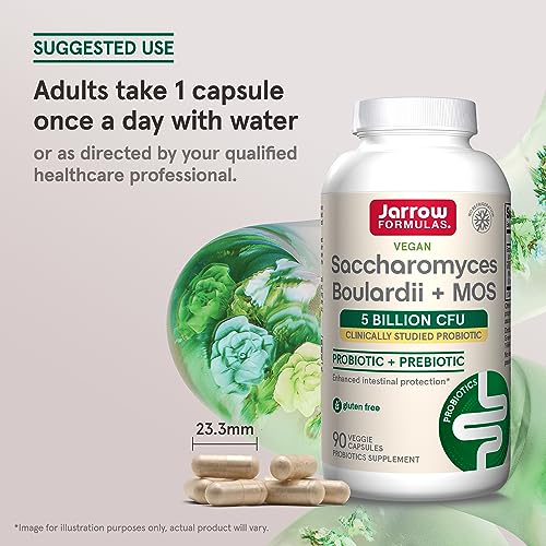 Jarrow Formulas Saccharomyces Boulardii & MOS - 5 Billion CFU, 90 Veggie Caps - Gut Health