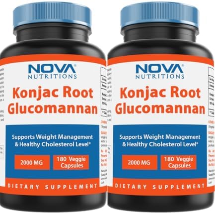 Nova Nutritions 2 Pack Konjac Root Glucomannan Capsules 2000 mg/Serving Veggie Caps 180 Count (Total 360 Capsules)