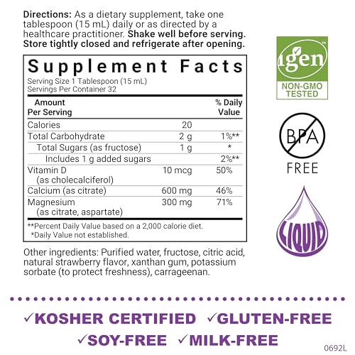 Bluebonnet Nutrition Liquid Calcium Magnesium Citrate with Vitamin D3 - Natural Strawberry 16 fl oz