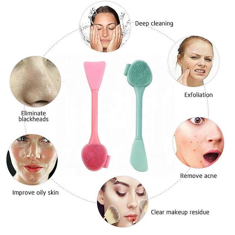 2PCS Silicone Facial Cleanser Tool - Double-Sided Massage & Soft Bristle Cleaning
