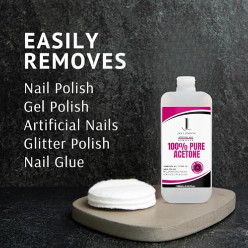 JAN LONDON 100% Pure Acetone Nail Polish Remover - Professional Gel & Acrylic Soak Off, 100ml
