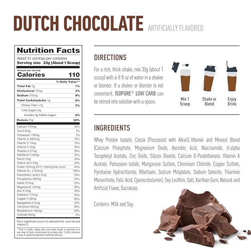 Isopure Low Carb Whey Protein Isolate Powder - Dutch Chocolate 3 lbs with Immune Support