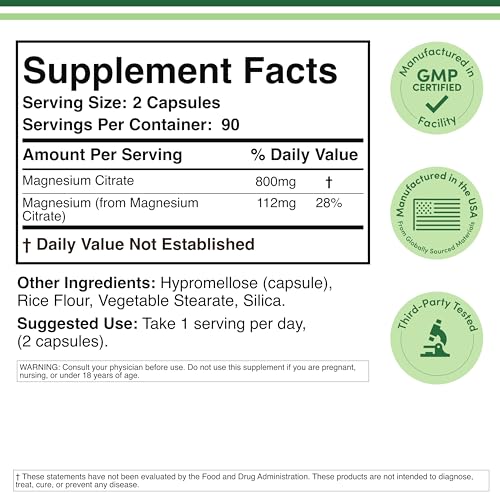 Magnesium Citrate 400mg Capsules - High Absorption for Relaxation & Digestion | 180 Vegan Count by Double Wood Supplements