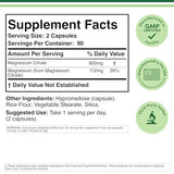 Magnesium Citrate 400mg Capsules - High Absorption for Relaxation & Digestion | 180 Vegan Count by Double Wood Supplements